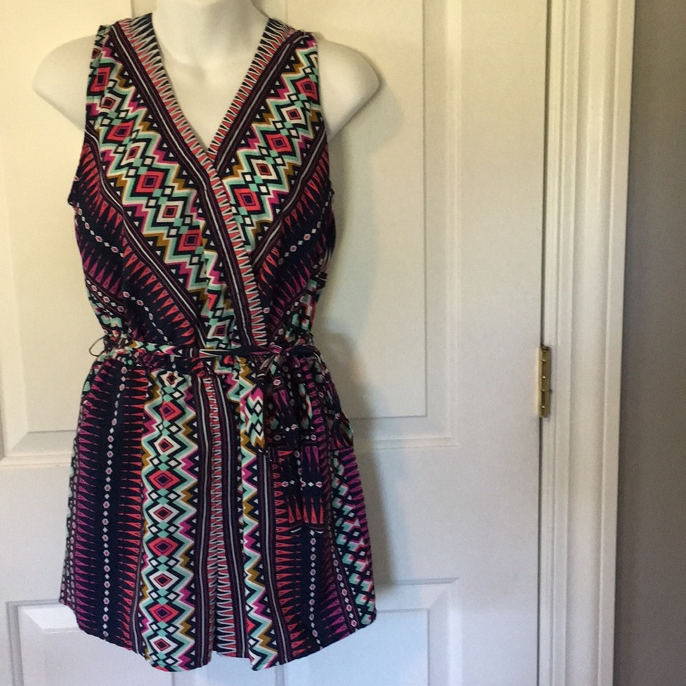 Geometric print shorts romper